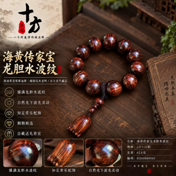 十方手记海南黄花梨镇店知足常乐款龙胆水波纹闪电纹紫油梨稀缺